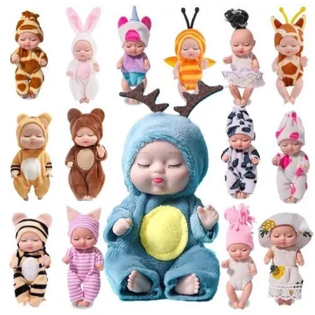 Kit 6/ 12 Mini Baby Doll 11cm Bonecas Dormindo Realistas Brinquedo Animal