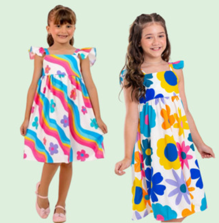 Vestido Infantil Menina 4 a 12 Anos com Estampa Exclusiva