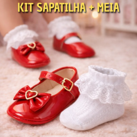 Kit Sapatilha Infantil com Meia de Renda – Charmosa, Delicada e Perfeita para Ocasiões Especiais